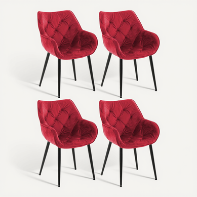 Lot De 4 Chaises De Salle à Manger Coutures Décoratives En Velours Rouge Et Pieds En Métal Noir 10 Lot De 4 Chaises De Salle à Manger Coutures Décoratives En Velours Rouge Et Pieds En Métal Noir 10