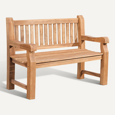 Banc De Jardin Dossier À Lattes Droites 120 Cm En Bois De Teck Avec Accoudoirs 10_0007970