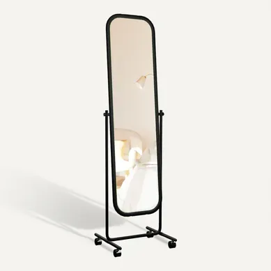 Miroir Sur Pied Rectangulaire À Angles Arrondis 166 × 48 Cm Avec Roulettes Pivotant À 360° Cadre M