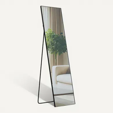 Miroir Pleine Longueur Sur Pied Et Mural Cadre Métal Noir Mat Design épuré 140x40 Cm 10_0008383