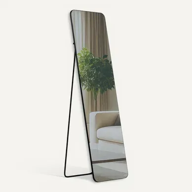 Miroir Pleine Longueur Sur Pied Ou Mural Cadre Métal Noir Mat Design épuré 140x40 Cm 10_0008400