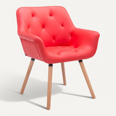 Chaise Visiteur Bureau Salon Assise Capitonné En Pvc Rouge Pieds En Bois Clair 10_0008491