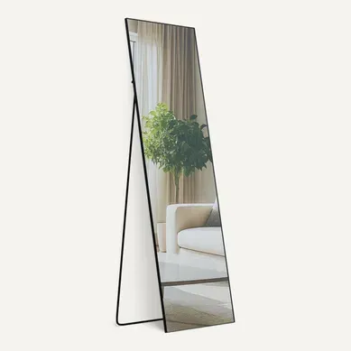 Miroir Pleine Longueur Sur Pied Et Mural Cadre Métal Noir Mat Design épuré 160x50 Cm 10_0008504