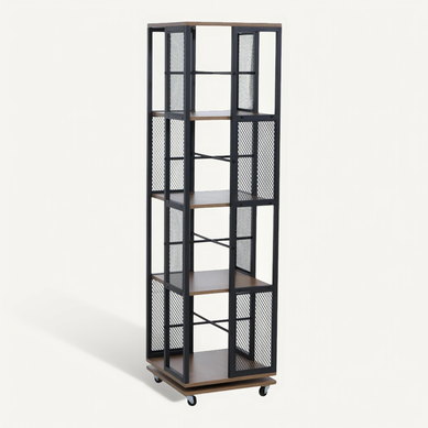 Bibliothèque Rotative étagère Style Industriel Avec Roulettes 147 Cm En Métal Et Mdf Brun Clair 04