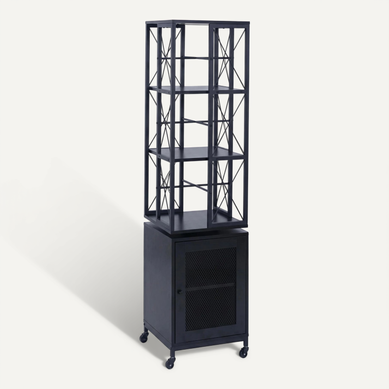 Bibliothèque Étagère Pivotante Rotation 360° Avec Porte Sur Roulettes Style Industriel 162x40x42 Cm