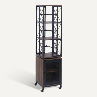 Bibliothèque Étagère Pivotante Rotation 360° Avec Porte Sur Roulettes Style Industriel 162x40x42 Cm