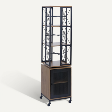 Bibliothèque Étagère Pivotante Rotation 360° Avec Porte Sur Roulettes Style Industriel 162x40x42 Cm