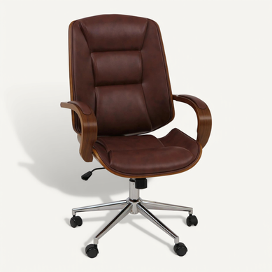 Fauteuil De Bureau Sur Roulettes Pivotant Avec Accoudoirs En Simili Rouge Brun Avec Structure
