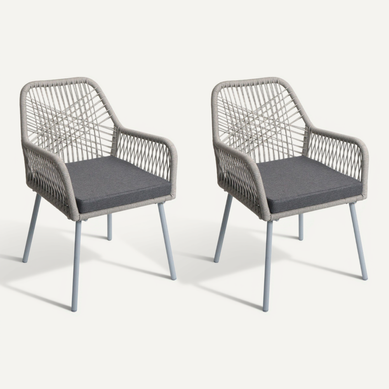 Lot De 2 Chaises De Jardin Motif Graphique Aéré En Aluminium Gris Corde Tressée Et Coussins Gris Lot De 2 Chaises De Jardin Motif Graphique Aéré En Aluminium Gris Corde Tressée Et Coussins Gris