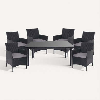 Salon De Jardin En Poly-rotin Anthracite Ensemble Table Et 6 Fauteuils Avec Coussins Gris Foncé 04