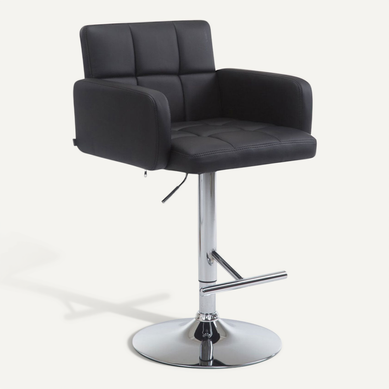 Tabouret De Bar X1 Avec Accoudoirs Et Dossier Confortable En Synthétique Noir Pieds Métal Chromé