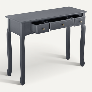 Table Console D Entrée De Salon Avec 3 Tiroirs Mdf Pieds En Pin 100cm Gris Foncé 03_0 Table Console D Entrée De Salon Avec 3 Tiroirs Mdf Pieds En Pin 100cm Gris Foncé 03_0