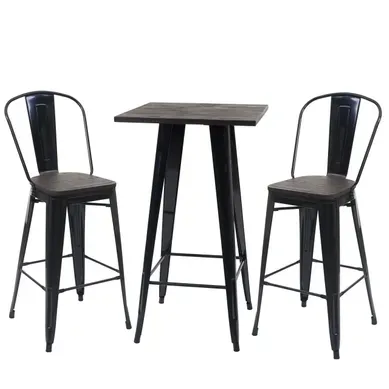 Set Table De Bar Avec 2x Tabourets De Bar Plateau En Bois Design Industriel En Métal Noir 04_00030 Set Table De Bar Avec 2x Tabourets De Bar Plateau En Bois Design Industriel En Métal Noir 04_00030