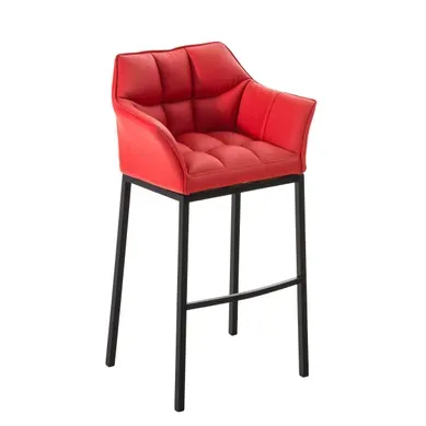 Tabouret De Bar Chaise Haute De Comptoir Couture Carrées Assise En Pvc Rouge 4 Pieds Stables En Mé