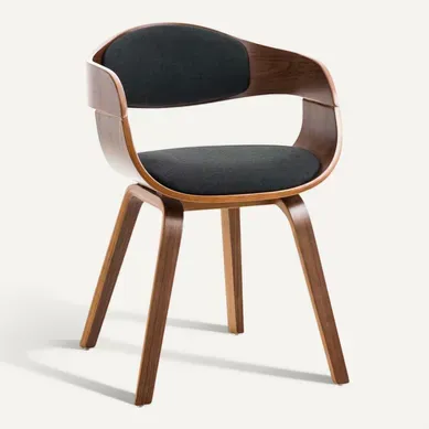 Chaise De Bureau Sans Roulettes Visiteur En Tissu Et Bois Design Retro Et Confort Maximal Noyer