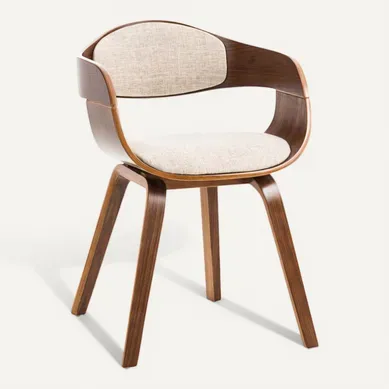 Chaise De Bureau Sans Roulettes Visiteur En Tissu Et Bois Design Retro Et Confort Maximal Noyer
