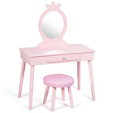 Coiffeuse Bureau Pour Enfant 3 À 8 Ans Avec Miroir Tiroir Tabouret Mdf Rose 20_0000475
