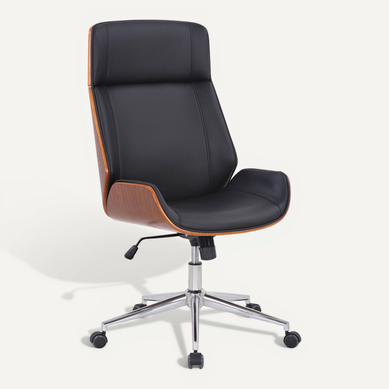 Fauteuil De Bureau Dossier Haut Avec Roulettes Synthétique Noir Et Bois Noyer Hauteur Réglable
