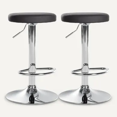 Lot De 2 Tabourets De Bar Design Simple Avec Assise En Synthétique Noir Et Cadre Métal Chromé Tdb1