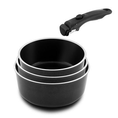 Arom - Série 3 Casseroles 16, 18 Et 20 Cm Avec Poignée Amovible Arom - Série 3 Casseroles 16, 18 Et 20 Cm Avec Poignée Amovible