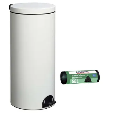 Poubelle De Cuisine À Pédale 30l Et 10 Sacs Poubelle 50l - Elora Rossignol Blanc Poubelle De Cuisine À Pédale 30l Et 10 Sacs Poubelle 50l - Elora Rossignol Blanc