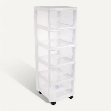 Tour De Rangement City Avec Roulettes 5 Tiroirs 32x37x97 Cm Transparent Tour De Rangement City Avec Roulettes 5 Tiroirs 32x37x97 Cm Transparent