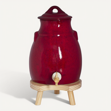 Vinaigrier 3,5 L En Grès Rouge Sur Socle Bois En Grès Vinaigrier 3,5 L En Grès Rouge Sur Socle Bois En Grès