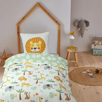 Parure De Lit Enfant Lion Jungle Réversible 140x200cm