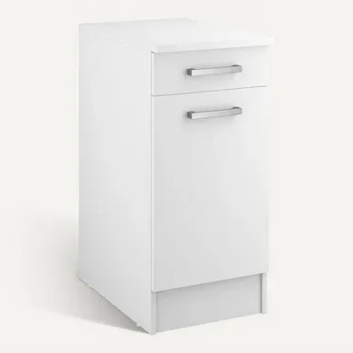 Bas 40 cm 1 porte 1 tiroir UNO blanc mat Bas 40 cm 1 porte 1 tiroir UNO blanc mat vue 3/4