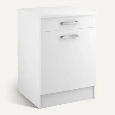 Bas 60 cm 1 porte 1 tiroir UNO blanc mat Bas 60 cm 1 porte 1 tiroir UNO blanc mat vue 3/4