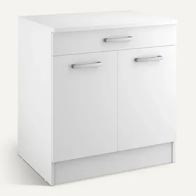 Bas 80 cm 2 portes 1 tiroir UNO blanc mat Bas 80 cm 2 portes 1 tiroir UNO blanc mat vue 3/4