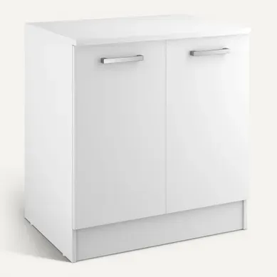 Bas 80 cm 2 portes UNO blanc mat Bas 80 cm 2 portes UNO blanc mat vue 3/4