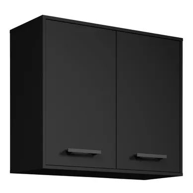 Meuble d'angle de cuisine noir laqué 2 portes 2 étagères L 90 x H 72 cm