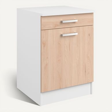 Bas 60 cm 1 porte 1 tiroir UNO chêne Bas 60 cm 1 porte 1 tiroir UNO chêne vue 3/4