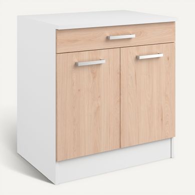 Bas 80 cm 1 tiroir 2 portes UNO chêne Bas 80 cm 1 tiroir 2 portes UNO chêne vue 3/4