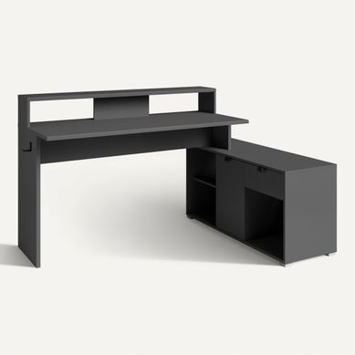 Bureau Gamer d'angle WORTEX gris Bureau Gamer d'angle WORTEX gris vue 3/4