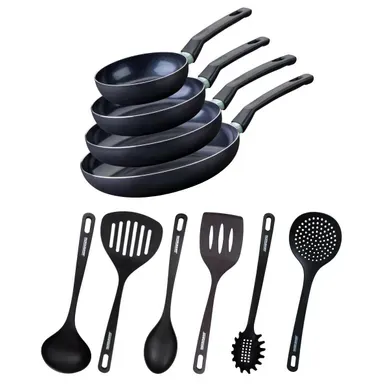 Ensemble De 4 Poêles De 16 20 24 Et 28 Cm Et 6 Ustensiles Brandao