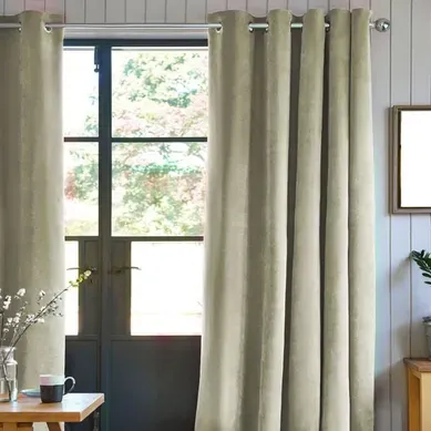 Rideau À oeillets Velours 100% Polyester 140x250 Cm Beige Clair
