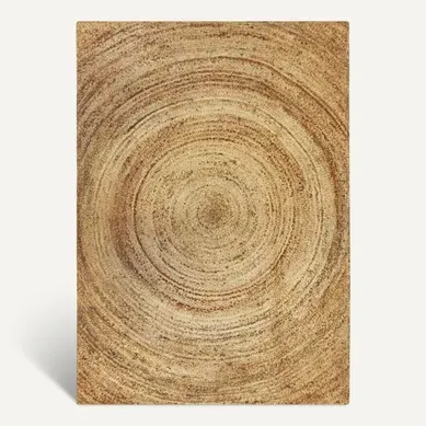 Tapis Jute Tressé Main Motif Rond Naturel 300x400 - Style Bohème