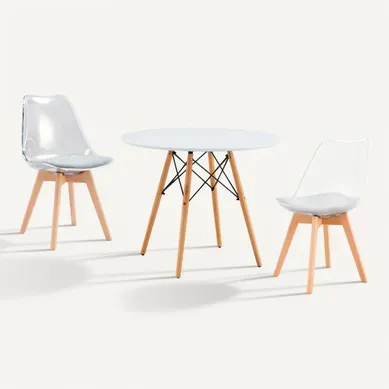 Coin repas table + 2 chaises SINA Blanc / gris Coin repas table + 2 chaises SINA Blanc / gris vue 3/4