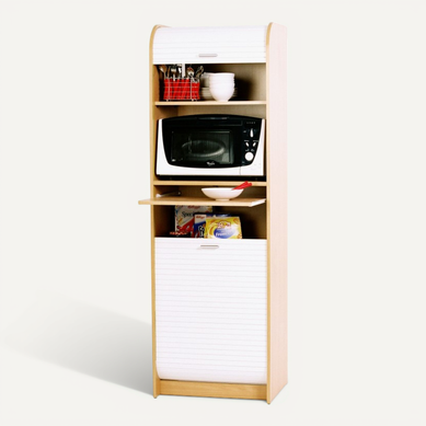Meuble Colonne De Cuisine Hêtre Et Blanc 6 Niches L 58.2 H 180.7 P 47 Cm
