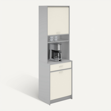 Colonne De Cuisine Rangement + Espace électroménager Alu Et Blanc L.60 Cm X Ht. 206 Cm X P. 45 Cm