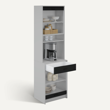 Colonne De Cuisine Rangement + Espace électroménager Alu Et Noir L.60 Cm X Ht. 206 Cm X P. 45 Cm