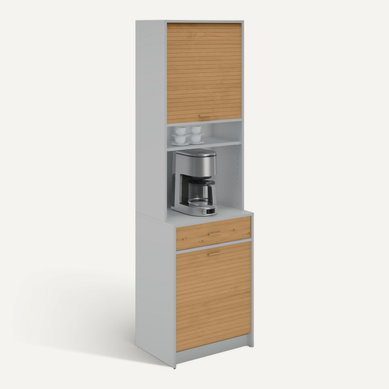 Colonne De Cuisine Rangement + Espace électroménager Alu Et Chêne L.60 Cm X Ht. 206 Cm X P. 45 Cm