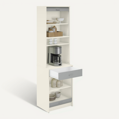 Colonne De Cuisine Rangement + Espace électroménager Blanc Et Alu L.60 Cm X Ht. 206 Cm X P. 45 Cm