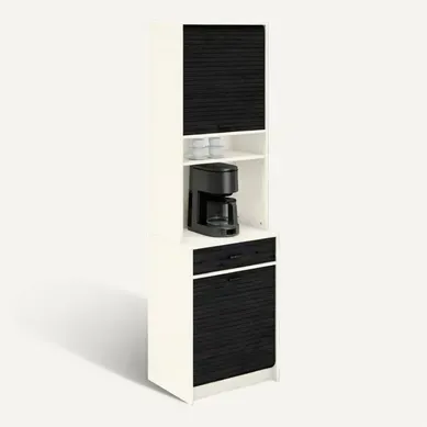 Colonne De Cuisine Rangement + Espace électroménager Blanc Et Noir L.60 Cm X Ht. 206 Cm X P. 45 Cm