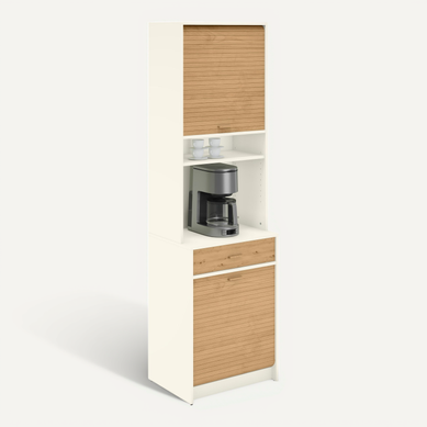 Colonne De Cuisine Rangement + Espace électroménager Blanc Et Chêne L.60 Cm X Ht. 206 Cm X P. 45 Cm