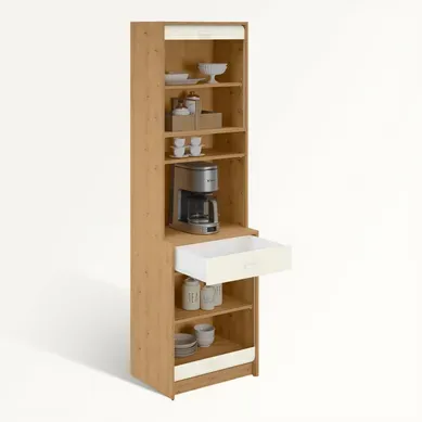 Colonne De Cuisine Rangement + Espace électroménager Chêne Et Blanc L.60 Cm X Ht. 206 Cm X P. 45 Cm