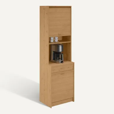 Colonne De Cuisine Rangement + Espace électroménager Chêne L.60 Cm X Ht. 206 Cm X P. 45 Cm