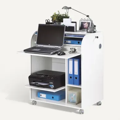 Bureau Informatique Blanc À Roulettes 5 Niches L 79.2 H 93.8 P 53.2 Cm - Coloris: Fée 217